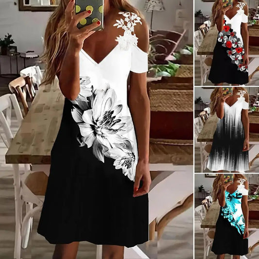 Maxi Dress Women Floral Print Lace Summer Slim-fitting A-Line Midi Dress for Banquet Women Fashion Slim Long Dress vestidos